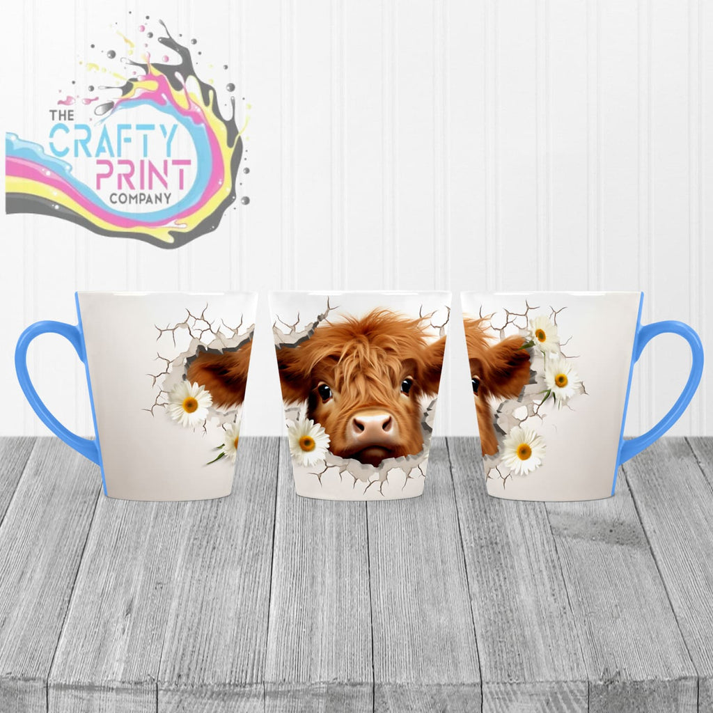 3D Highland Cow Mug - 12oz Latte / Blue Handle & Inner