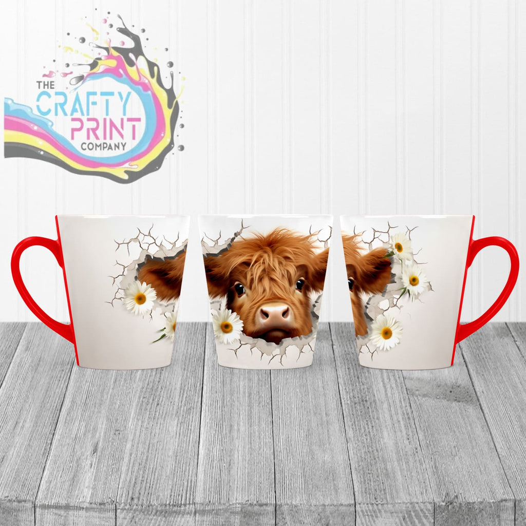 3D Highland Cow Mug - 12oz Latte / Red Handle & Inner - Mugs