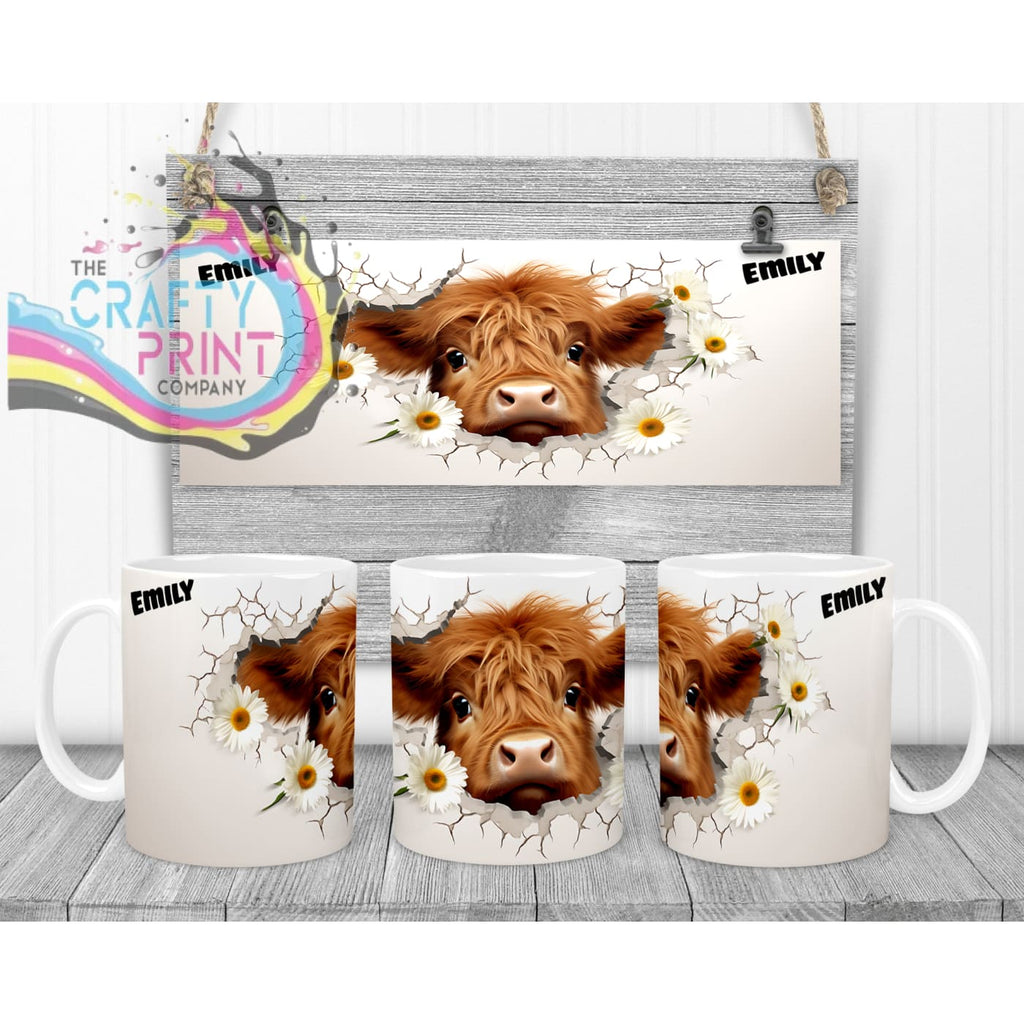 3D Highland Cow Mug - 11oz Ceramic / White Handle & Inner