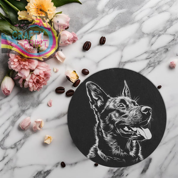 Belgian Malinois Engraved Slate Coaster - Round