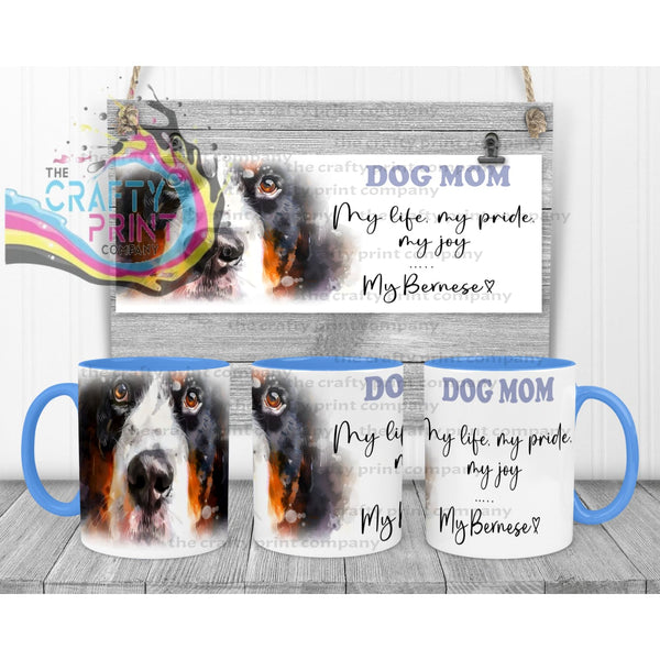 Bernese Mountain Dog Mom Mug - 11oz Ceramic / Blue Handle &