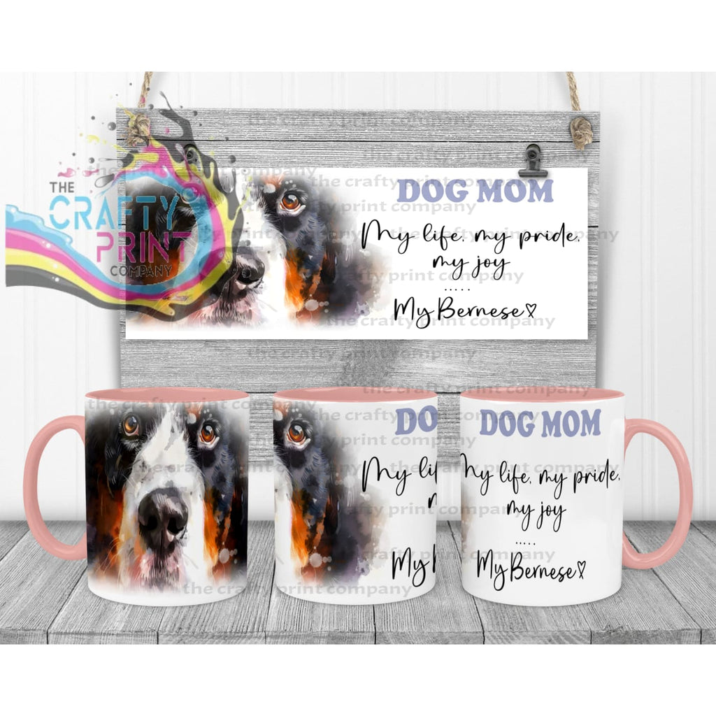 Bernese Mountain Dog Mom Mug - 11oz Ceramic / Pink Handle &