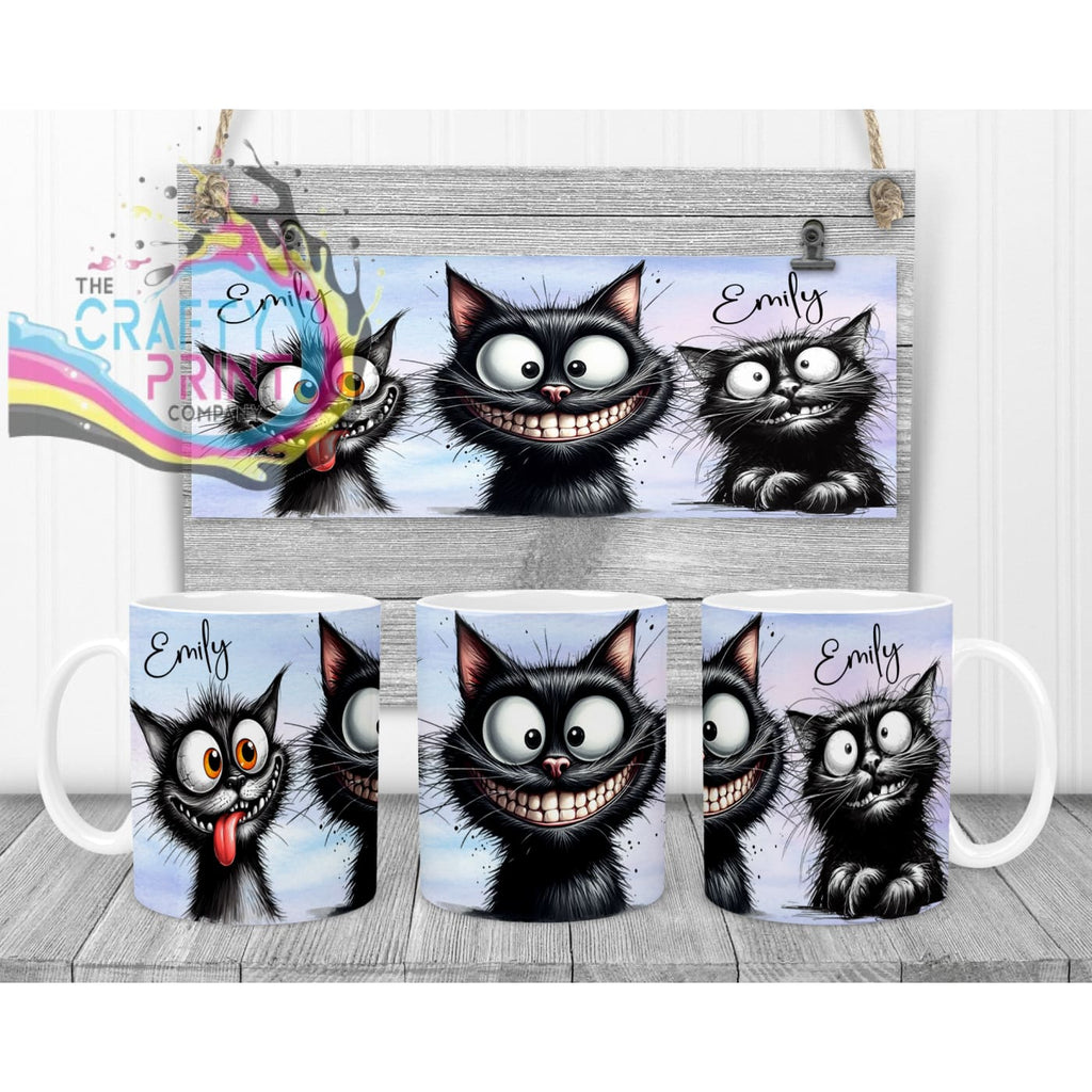 Black Cat Funny Faces Mug - White Handle & Inner - Mugs