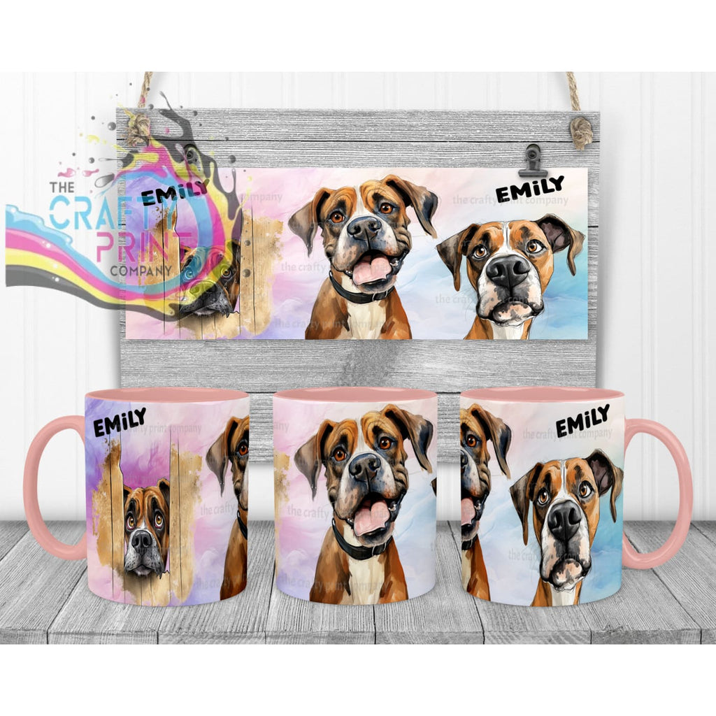 Boxer Dog Funny Faces Mug - Pink Handle & Inner - Mugs