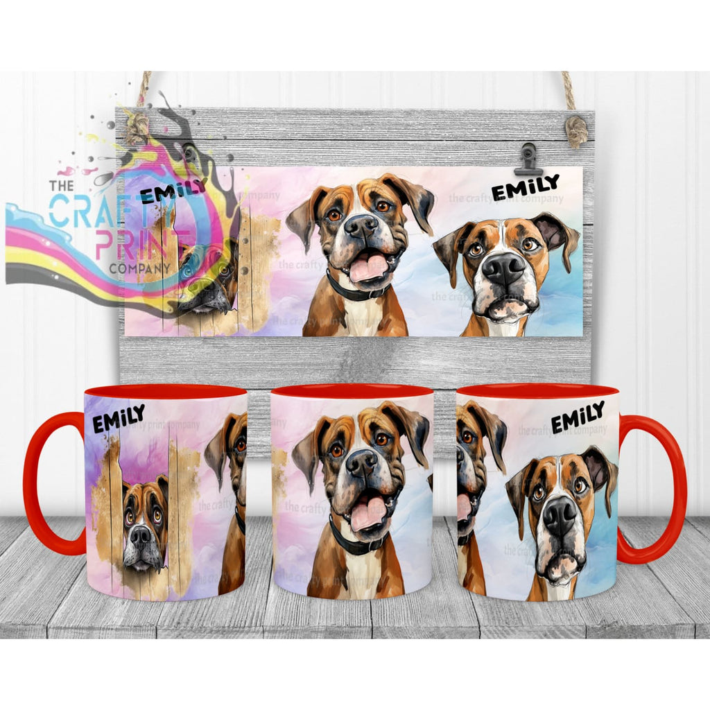 Boxer Dog Funny Faces Mug - Red Handle & Inner - Mugs