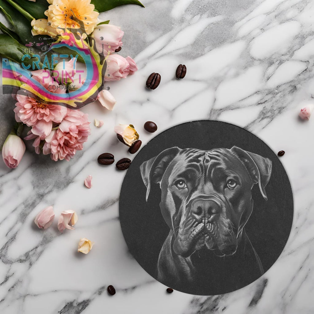 Cane Corso Engraved Slate Coaster - Round