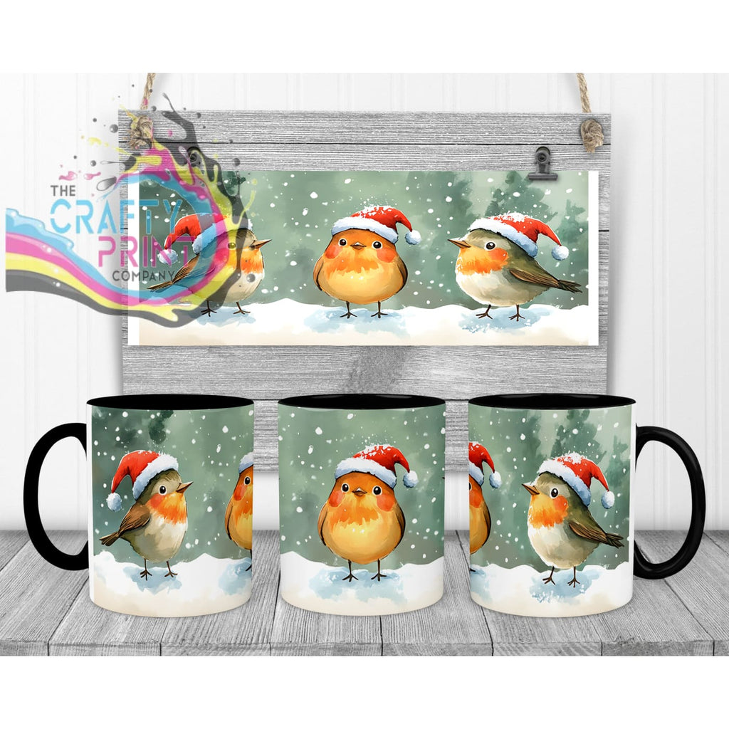 Christmas Robin Mug - 11oz Ceramic / Black Handle & Inner