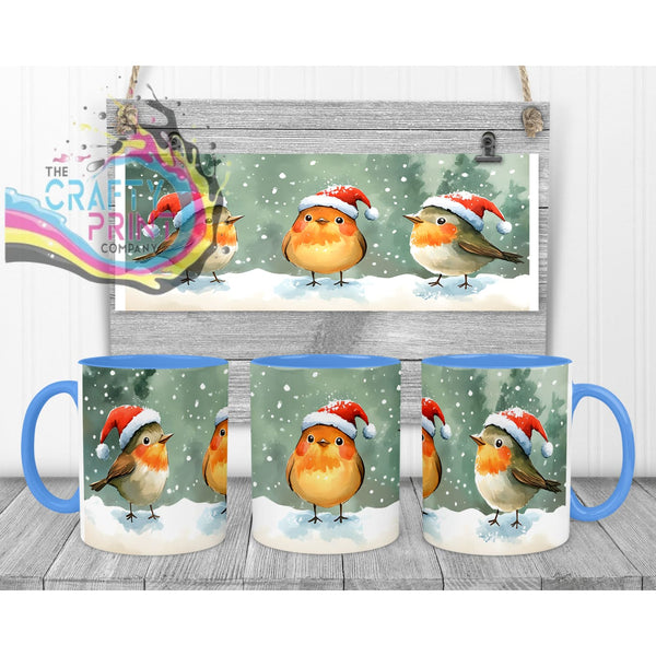 Christmas Robin Mug - 11oz Ceramic / Blue Handle & Inner