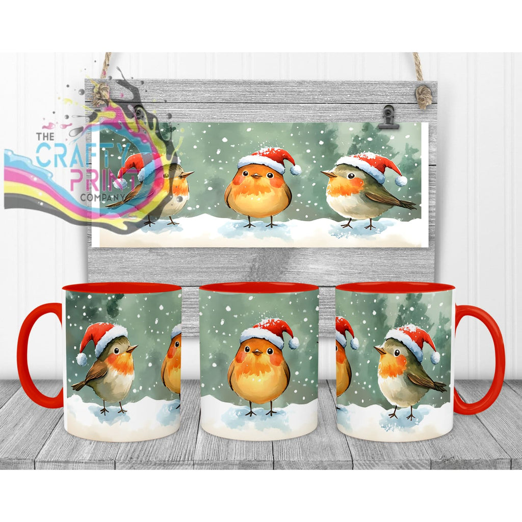 Christmas Robin Mug - 11oz Ceramic / Red Handle & Inner