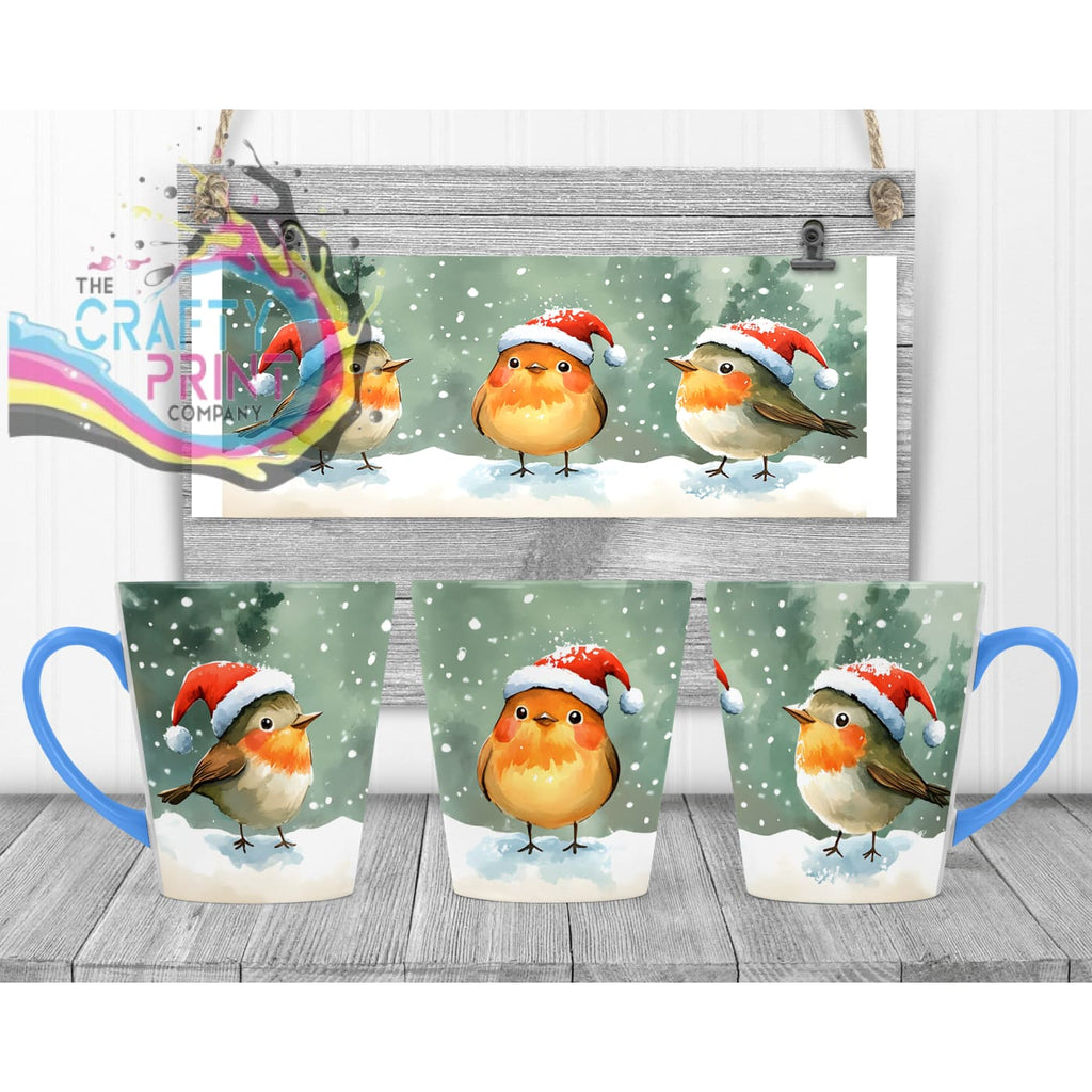 Christmas Robin Mug - 12oz Latte / Blue Handle & Inner