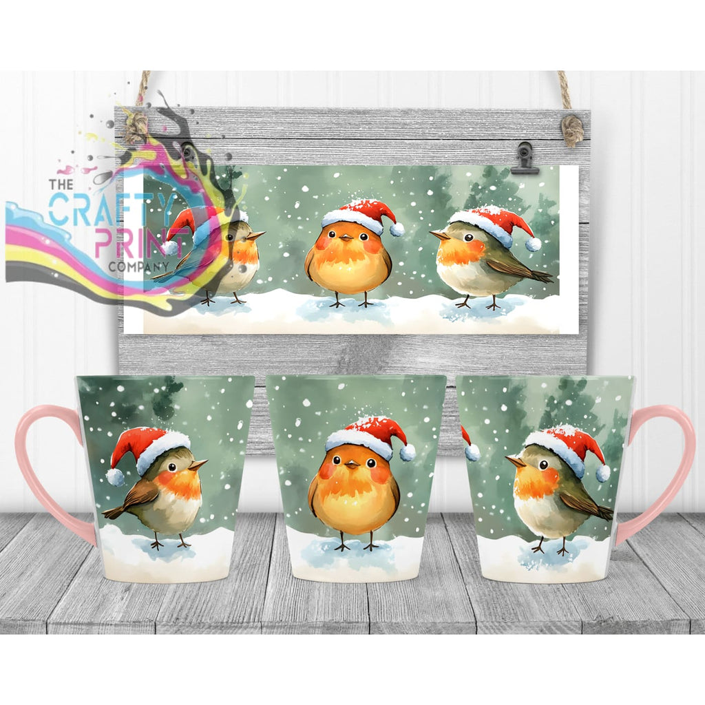 Christmas Robin Mug - 12oz Latte / Pink Handle & Inner