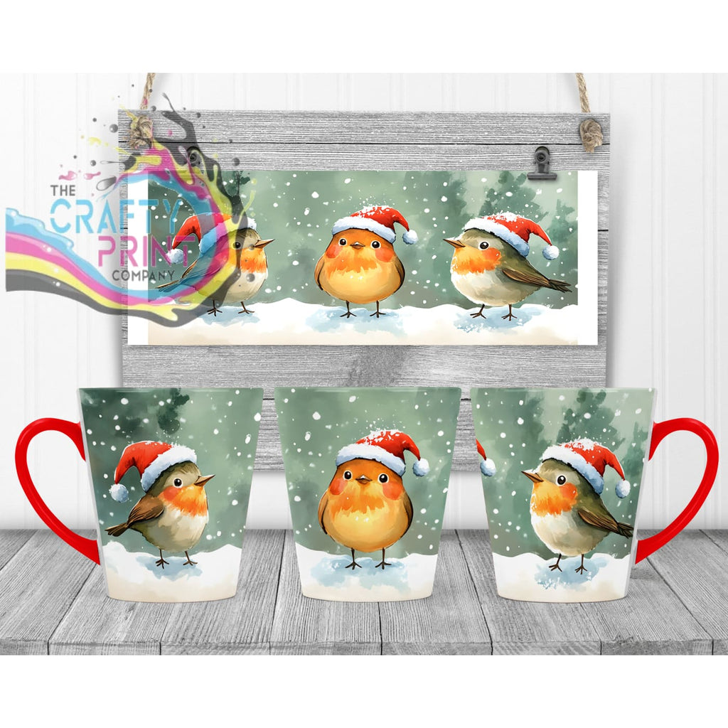 Christmas Robin Mug - 12oz Latte / Red Handle & Inner - Mugs