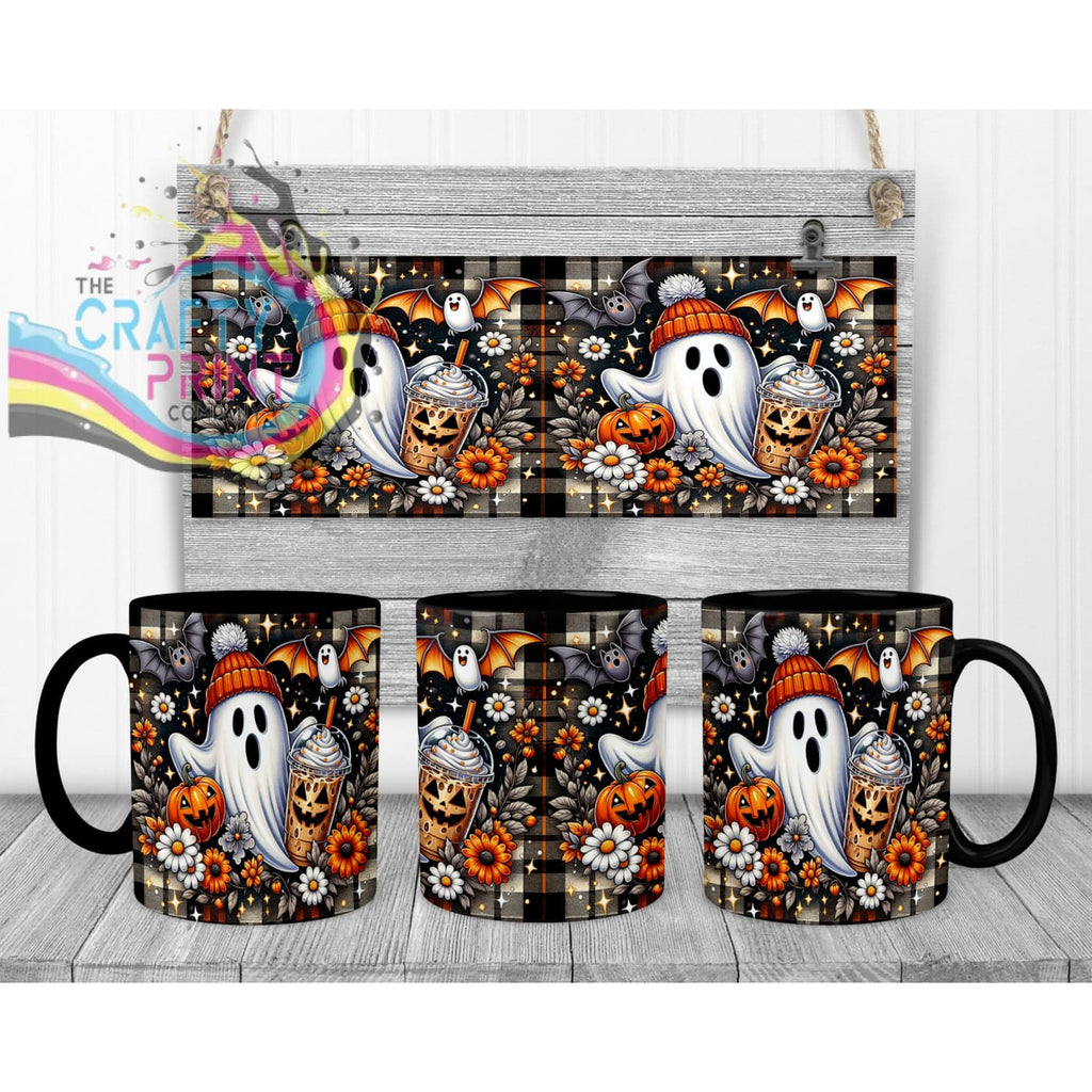 Cute Ghost Pumpkin Mug - 11oz Ceramic / Black Handle &