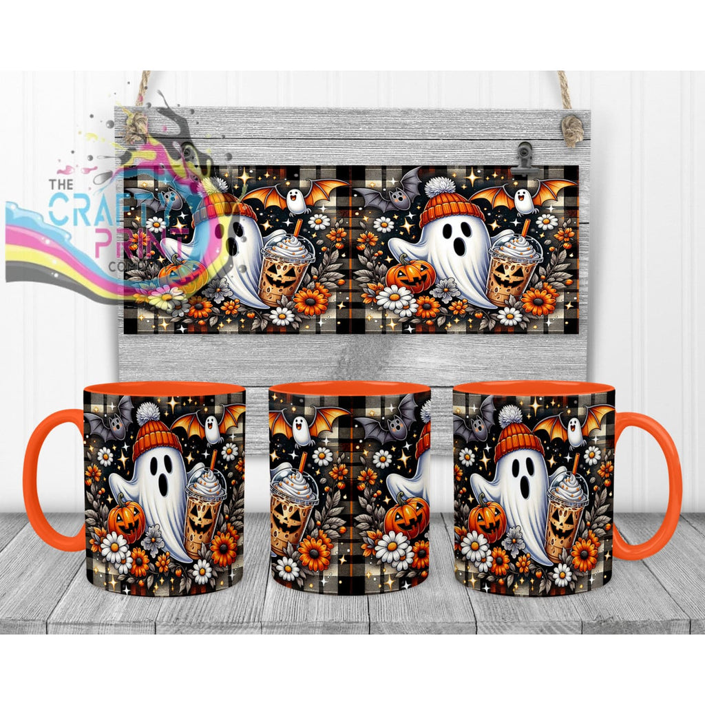 Cute Ghost Pumpkin Mug - 11oz Ceramic / Orange Handle &