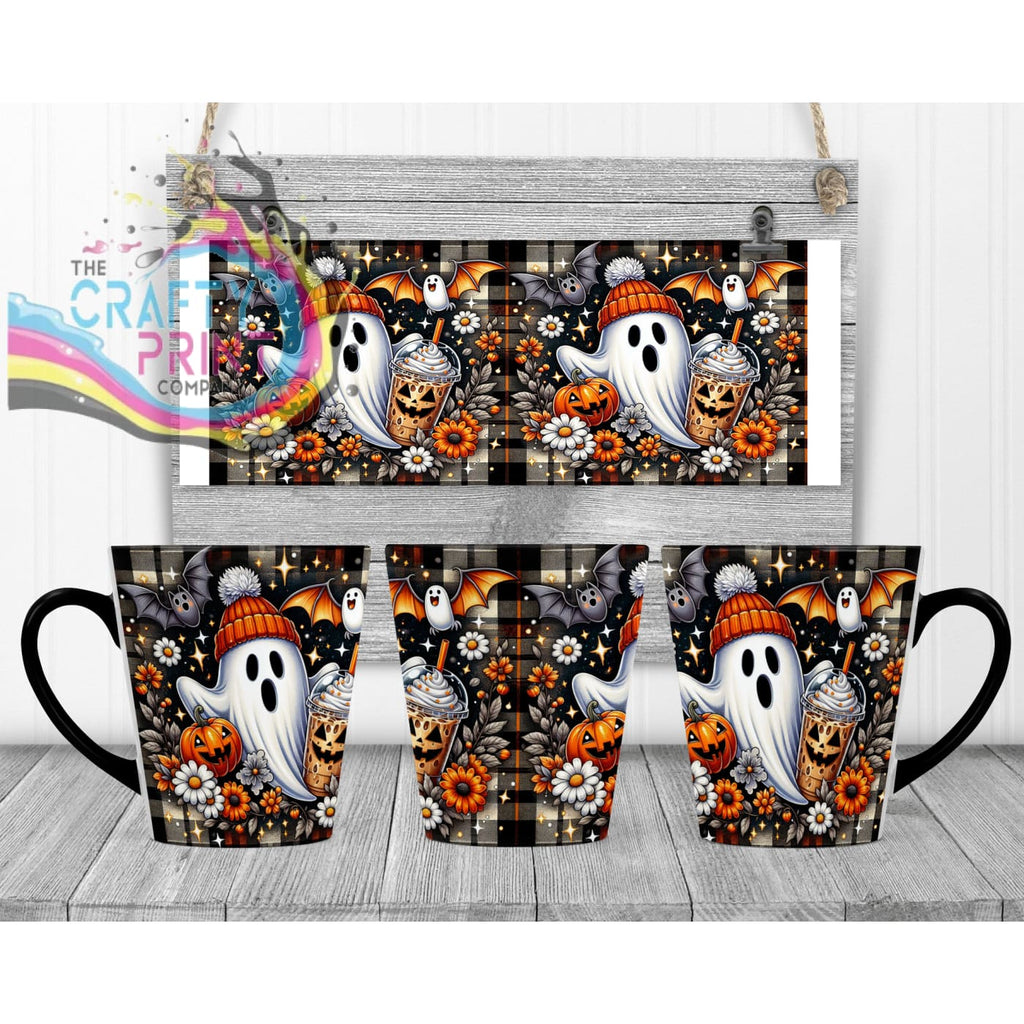 Cute Ghost Pumpkin Mug - 12oz Latte / Black Handle & Inner