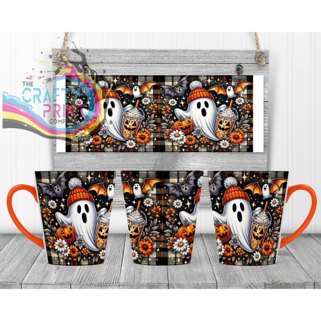 Cute Ghost Pumpkin Mug - 12oz Latte / Orange Handle & Inner