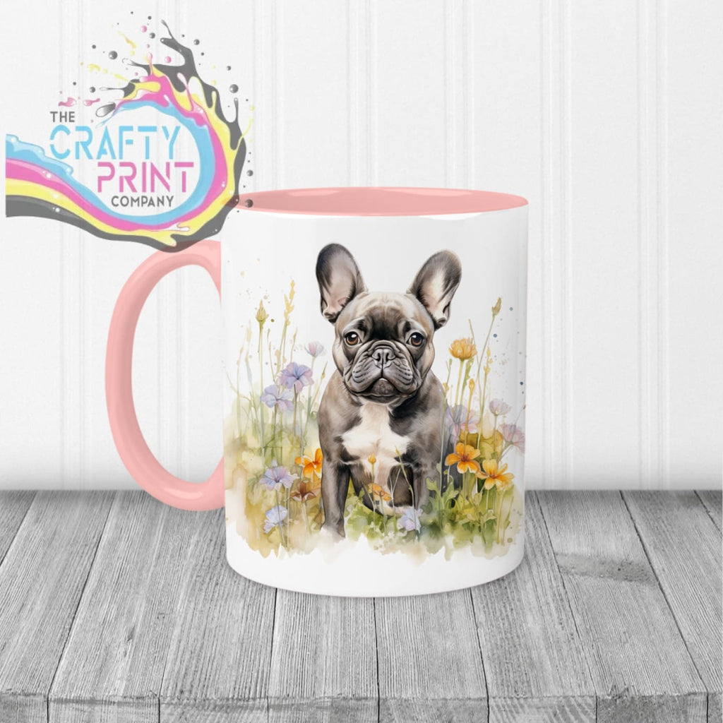 Dark French Bulldog Flowers Mug - 11oz Ceramic / Pink