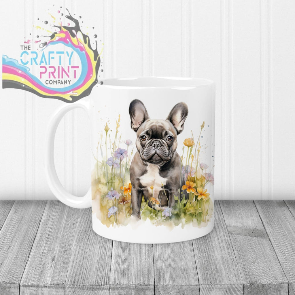 Dark French Bulldog Flowers Mug - 11oz Ceramic / White