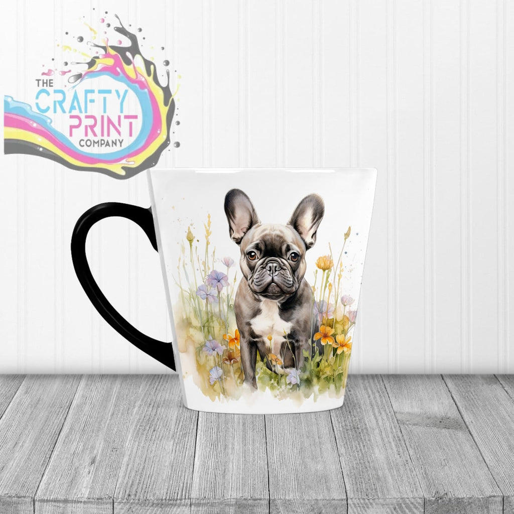 Dark French Bulldog Flowers Mug - 12oz Latte / Black Handle