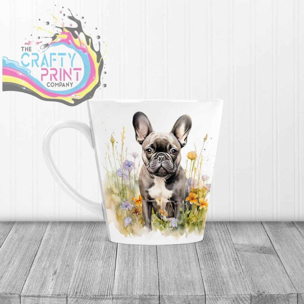 Dark French Bulldog Flowers Mug - 12oz Latte / White Handle