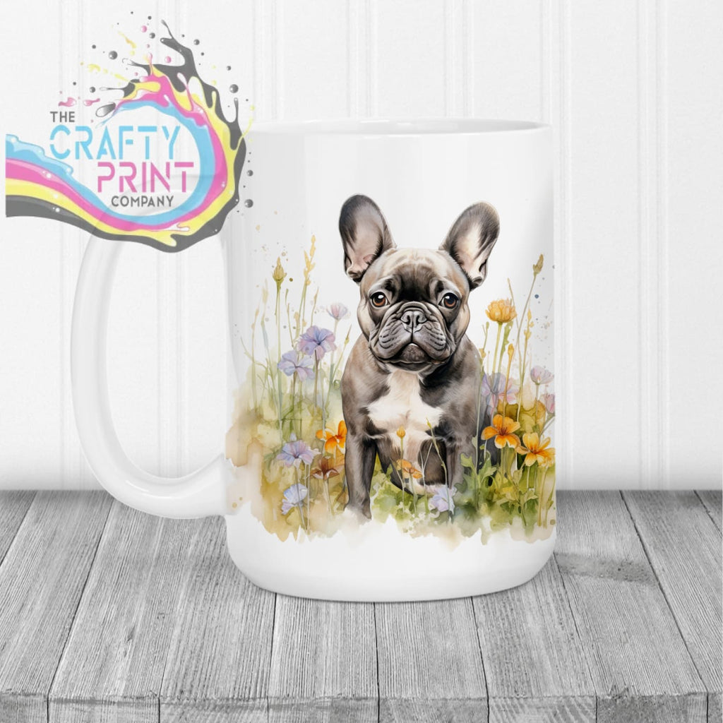 Dark French Bulldog Flowers Mug - 15oz Jumbo / White Handle