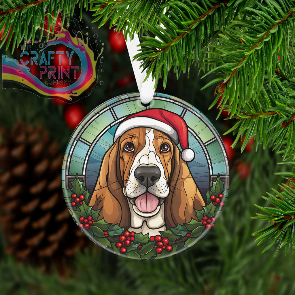 Dog Christmas Acrylic Bauble Stained Glass Look - Basset