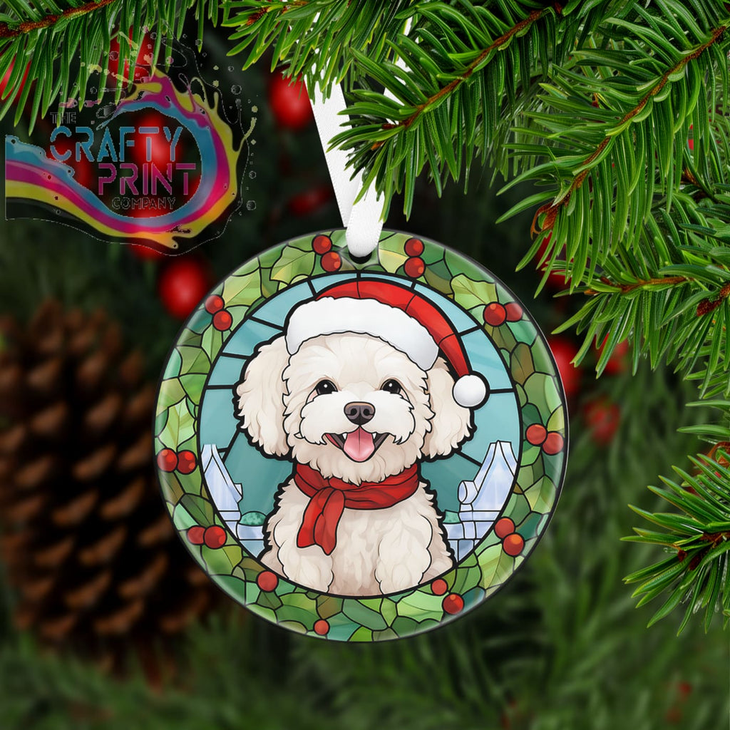 Dog Christmas Acrylic Bauble Stained Glass Look - Bichon