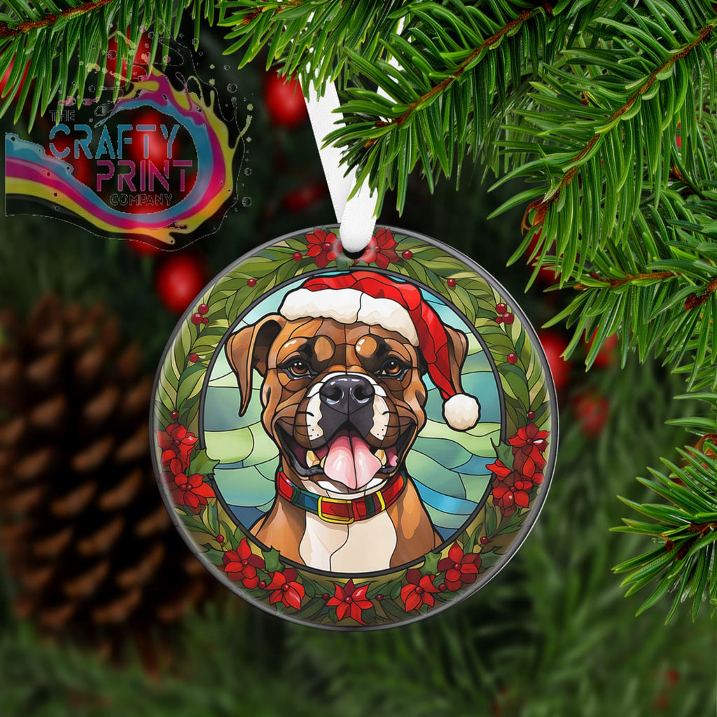 Dog Christmas Acrylic Bauble Stained Glass Look - Boxer