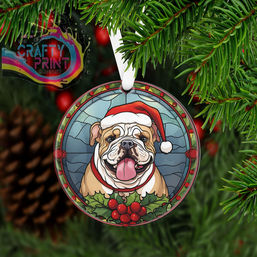 Dog Christmas Acrylic Bauble Stained Glass Look - Bulldog