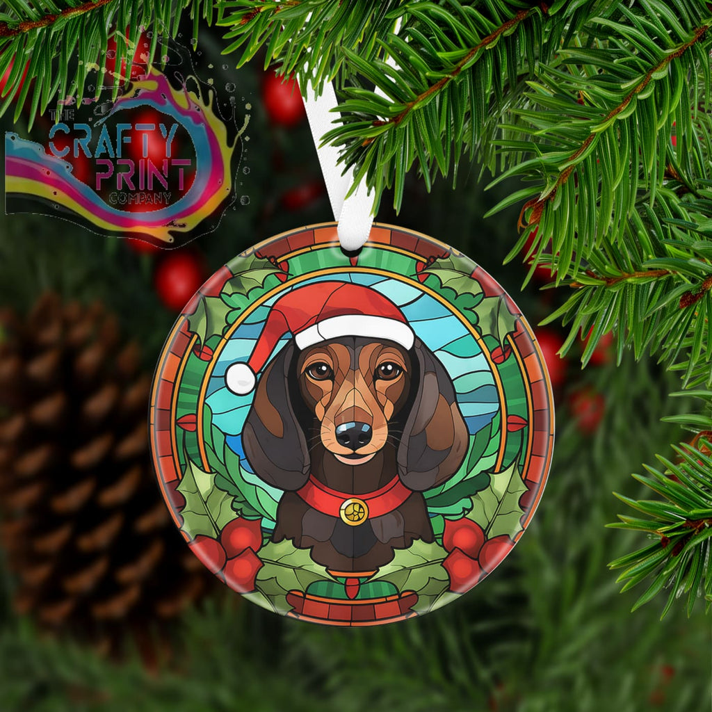 Dog Christmas Acrylic Bauble Stained Glass Look - Dachshund