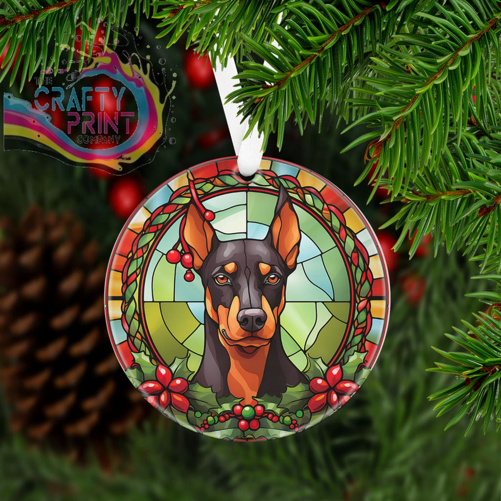 Dog Christmas Acrylic Bauble Stained Glass Look - Doberman