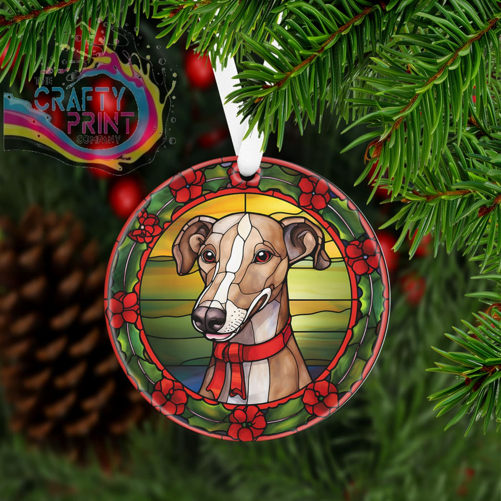 Dog Christmas Acrylic Bauble Stained Glass Look - Greyhound