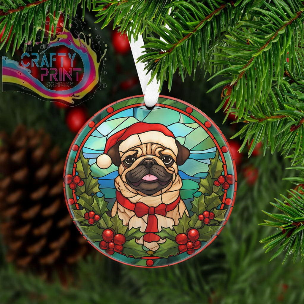 Dog Christmas Acrylic Bauble Stained Glass Look - Pug