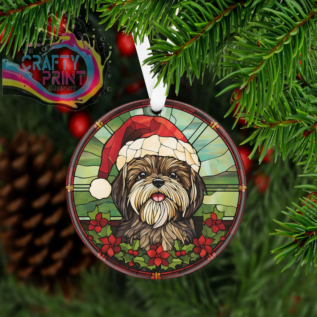 Dog Christmas Acrylic Bauble Stained Glass Look - Shih Tzu