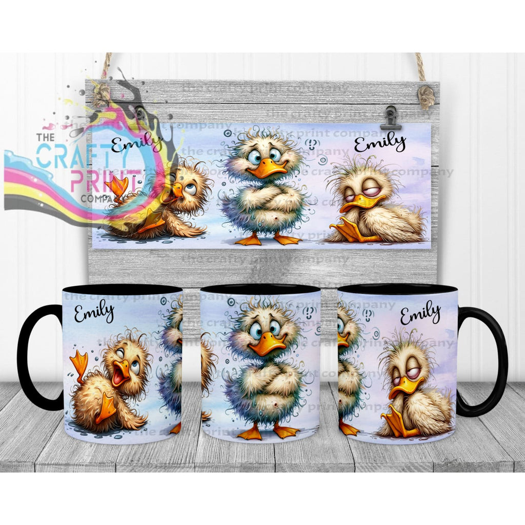 Duck Funny Faces Mug - Black Handle & Inner - Mugs