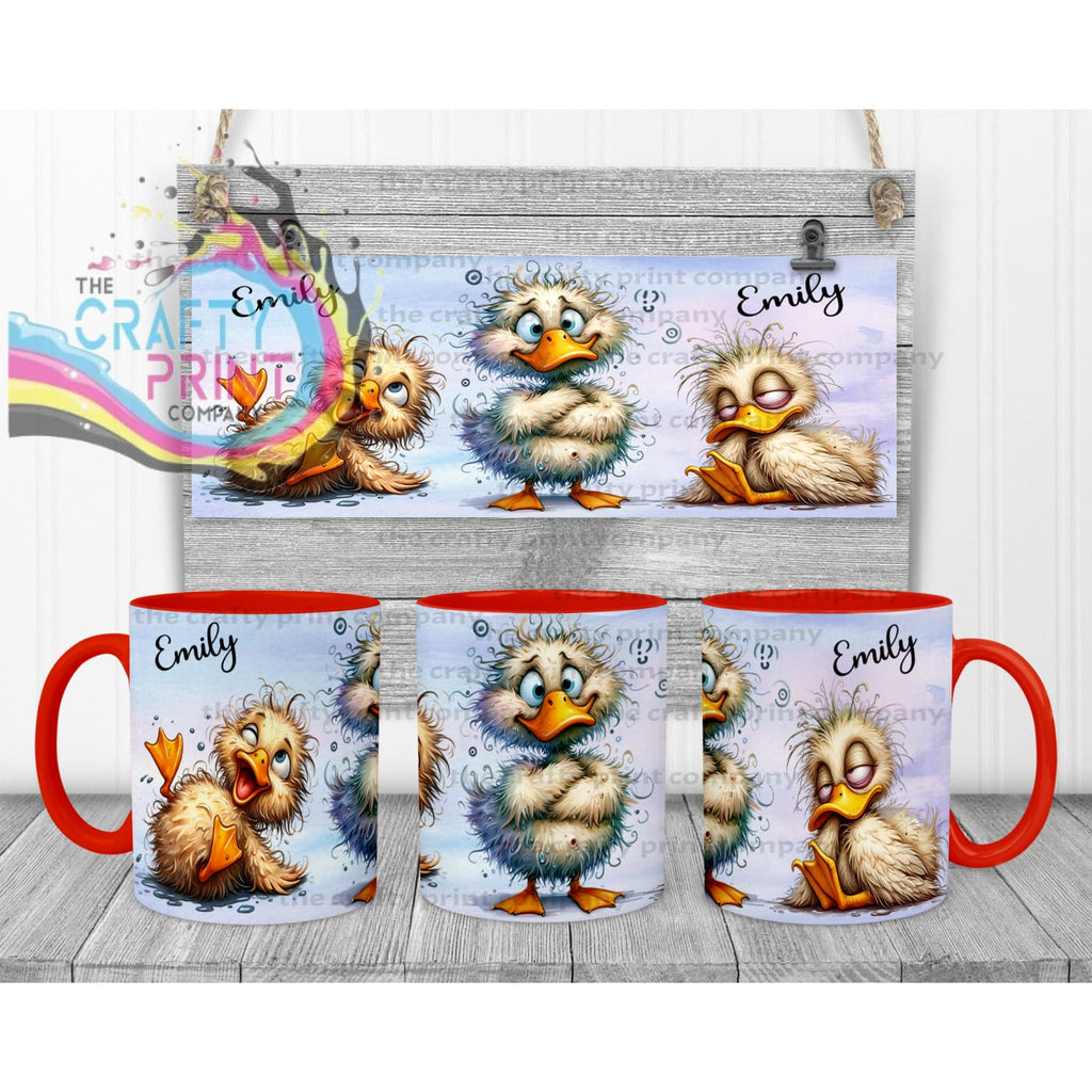 Duck Funny Faces Mug - Red Handle & Inner - Mugs