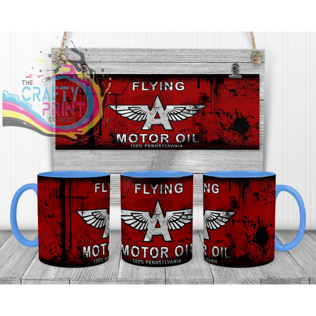 Flying Motor Oil Dirty Mug - Blue Handle & Inner - Mugs