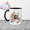 French Bulldog Pastel Flowers Mug - Black Handle & Inner