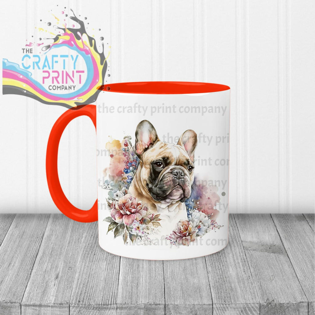 French Bulldog Pastel Flowers Mug - Red Handle & Inner