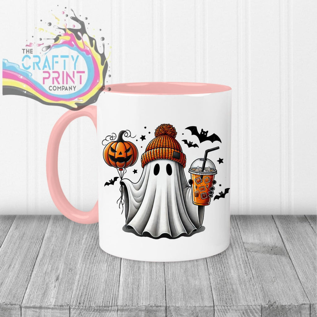 Ghost Pumpkin Halloween Mug - 11oz Ceramic / Pink Handle &