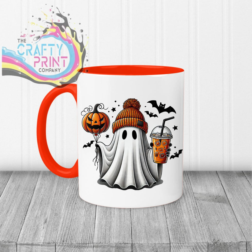 Ghost Pumpkin Halloween Mug - 11oz Ceramic / Red Handle &