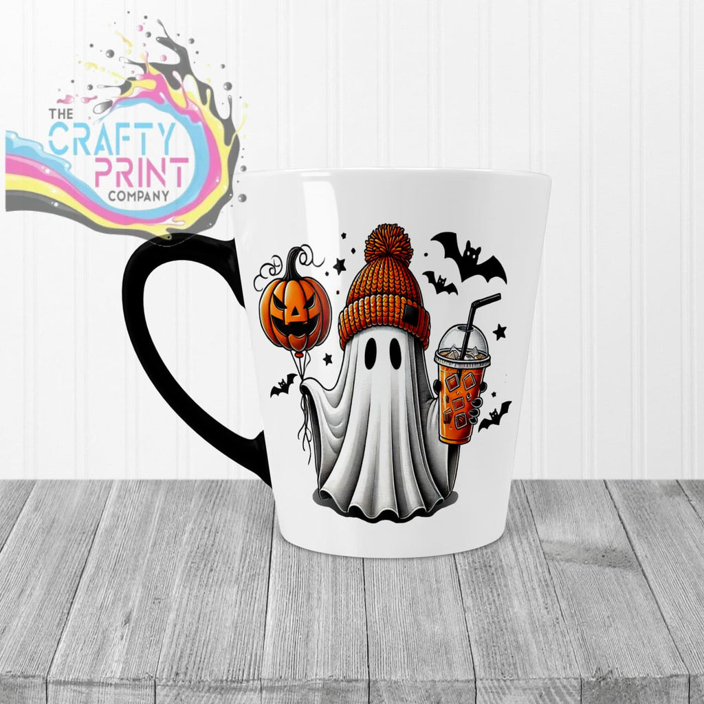 Ghost Pumpkin Halloween Mug - 12oz Latte / Black Handle &