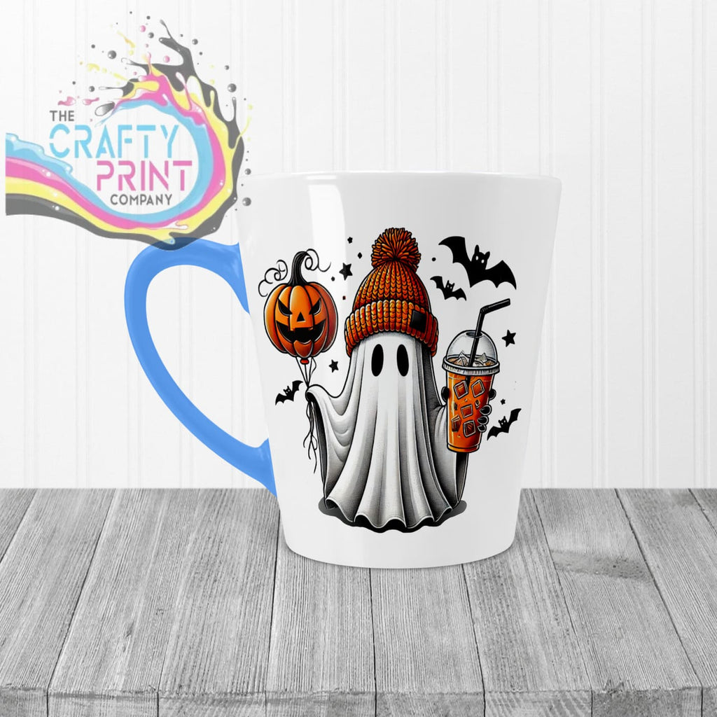 Ghost Pumpkin Halloween Mug - 12oz Latte / Blue Handle &