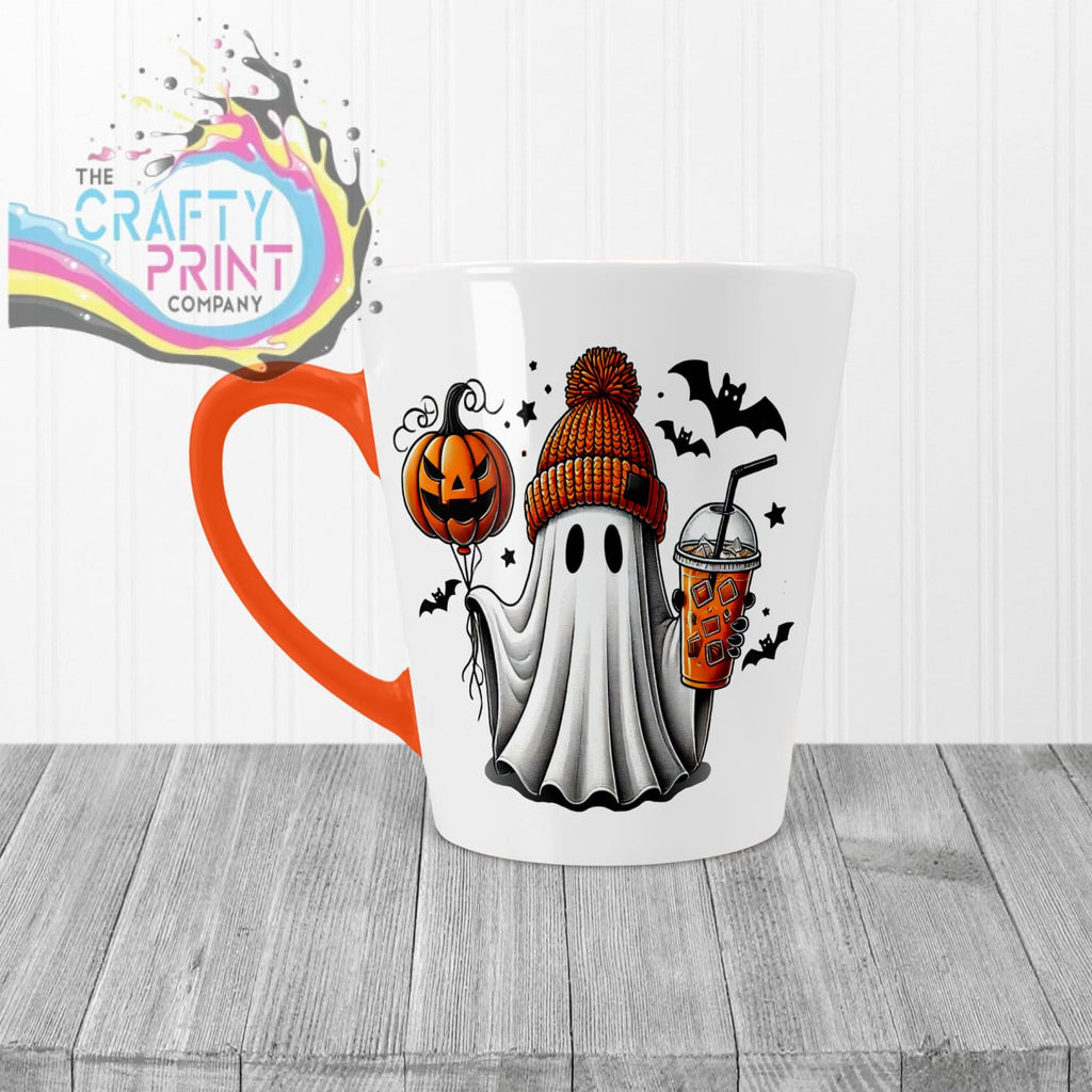 Ghost Pumpkin Halloween Mug - 12oz Latte / Orange Handle &