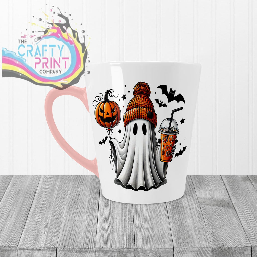 Ghost Pumpkin Halloween Mug - 12oz Latte / Pink Handle &