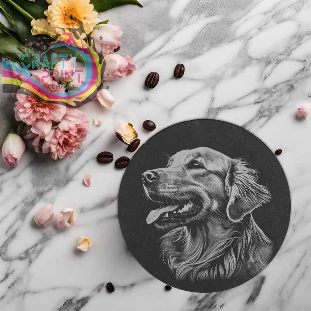 Golden Retriever Engraved Slate Coaster - Round / V2