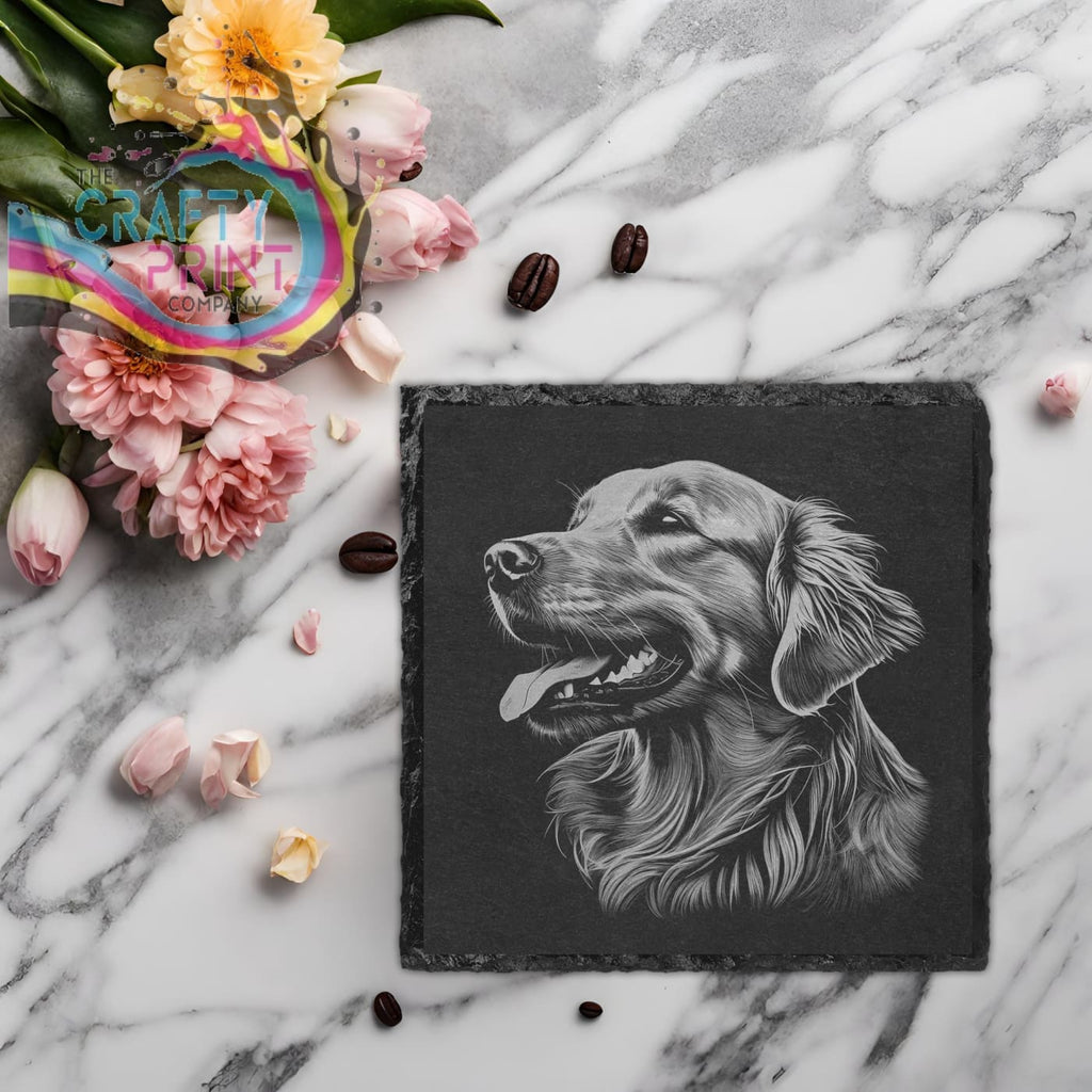 Golden Retriever Engraved Slate Coaster - Square / V2