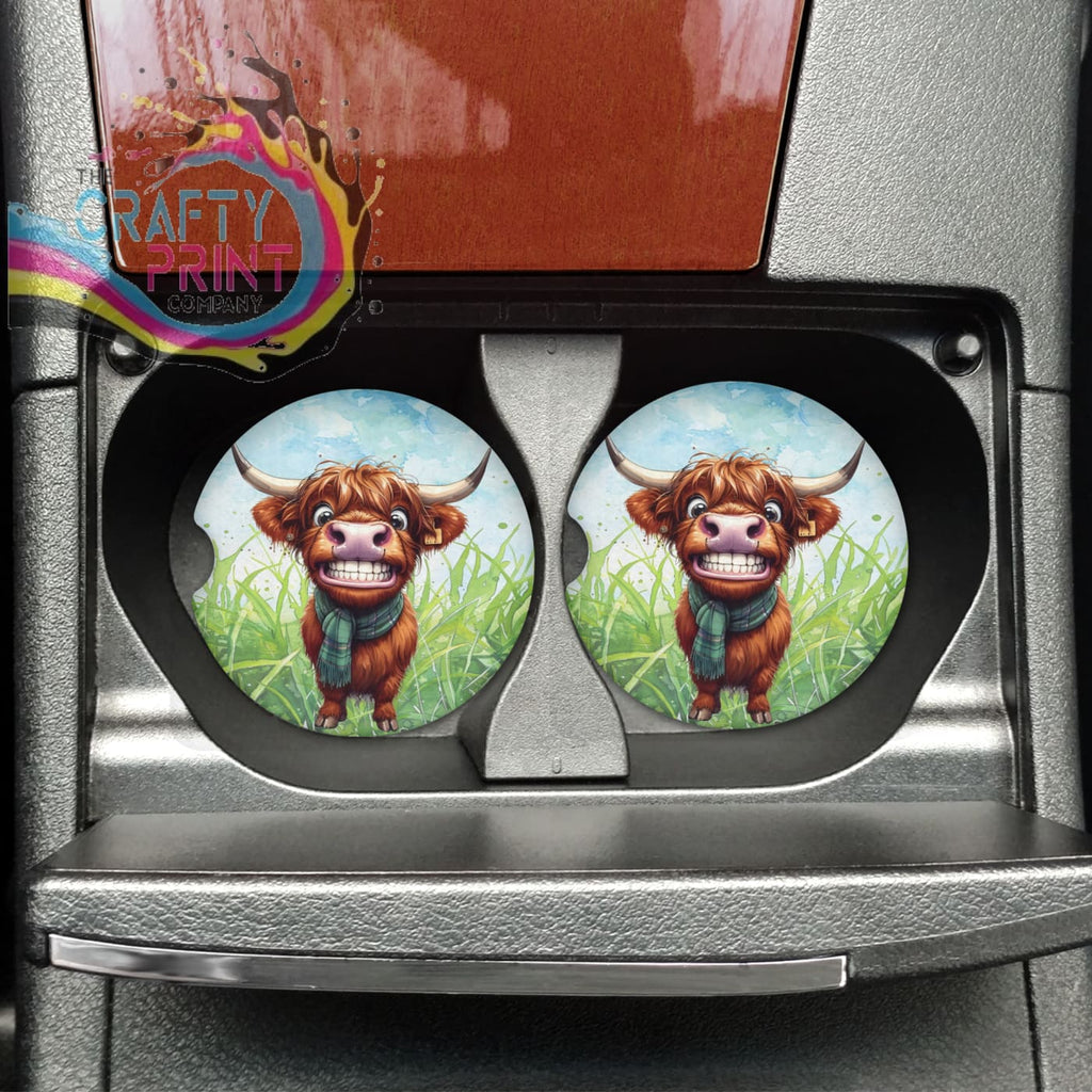 Highland Cow Grinning Car Cup Holder Coasters