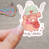 Howdy Valentine Highland Cow Shaped Printed Sticker