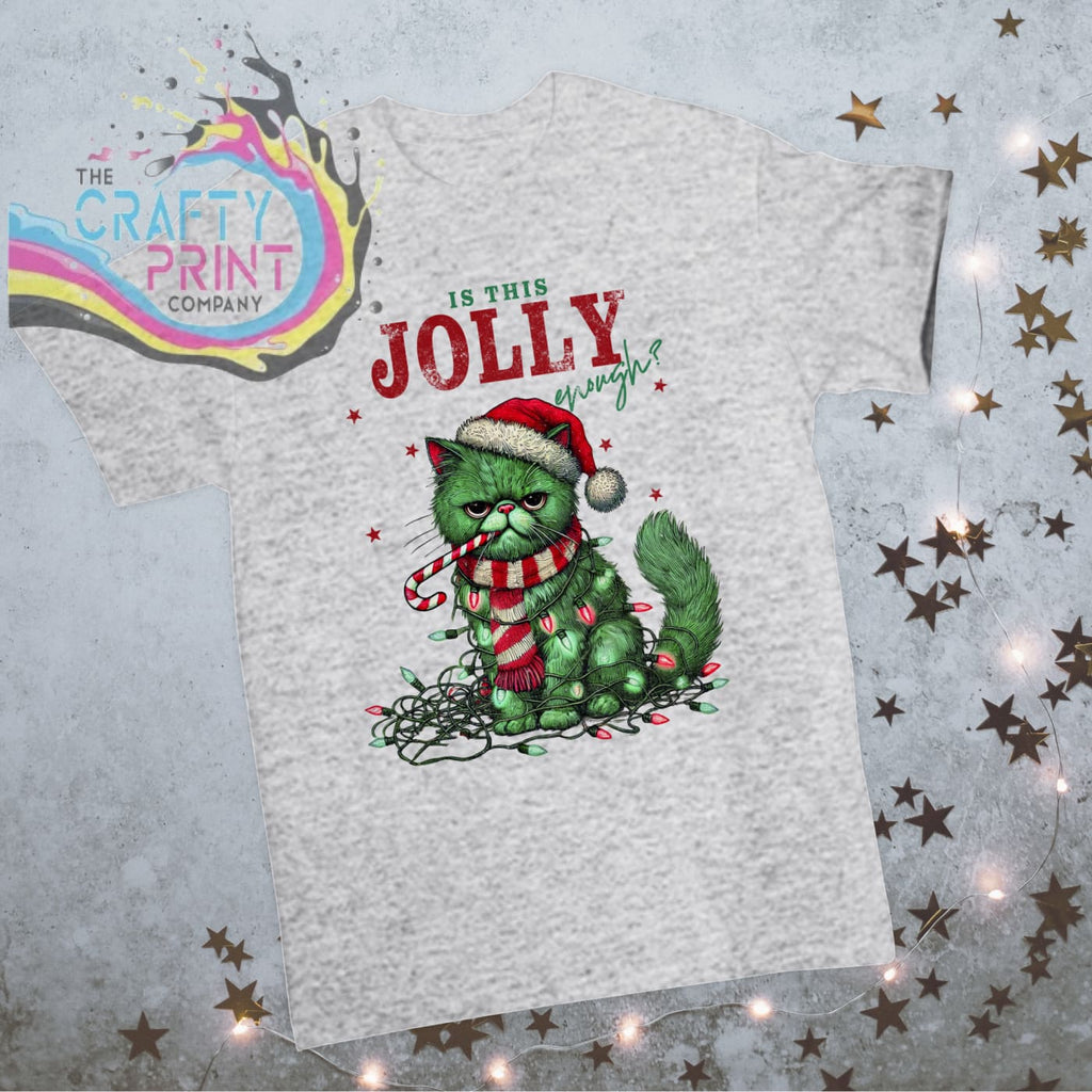 Is this Jolly Enough Cat Christmas T-shirt - Ash Grey